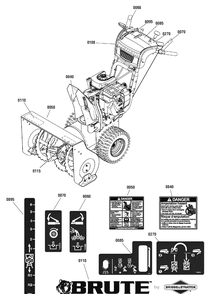 Decals Diagram and Parts List for 1695874 2010 Briggs and Stratton Snow Blower